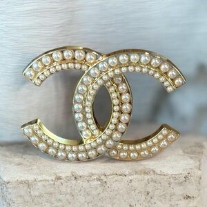 Upcycled Stamped Brooch - Gold and White